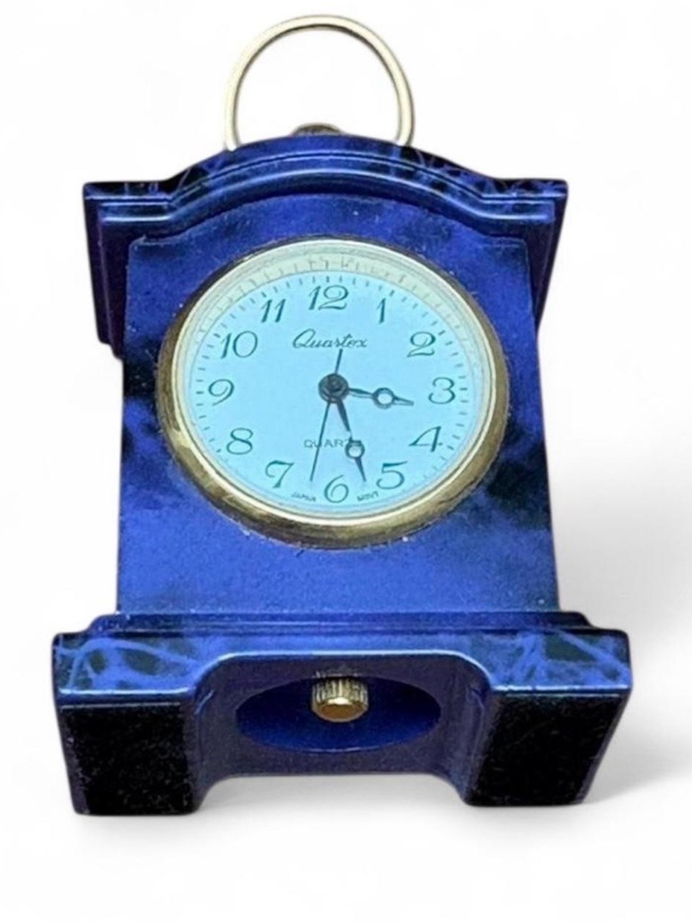 Miniature purple marbled desk clock/travel clock with gold accents
